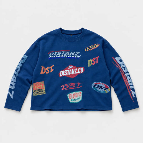 Front view of the blue DISTANZ Company Thermal Tee