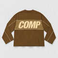 Brown COMP long-sleeve top with cream piping