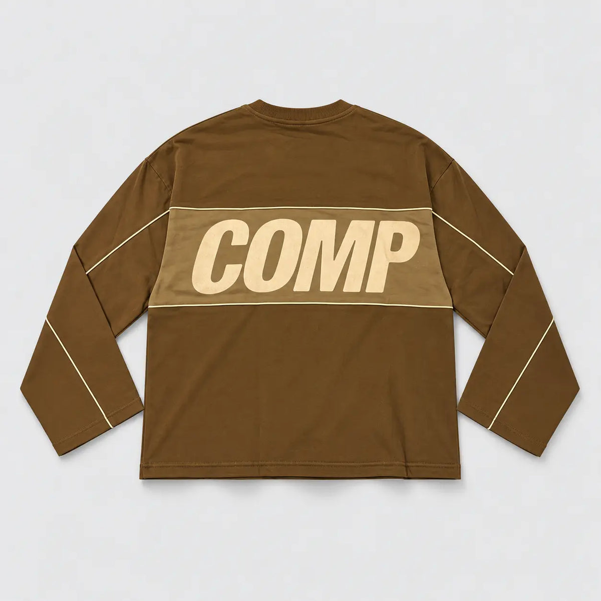 Brown COMP long-sleeve top with cream piping